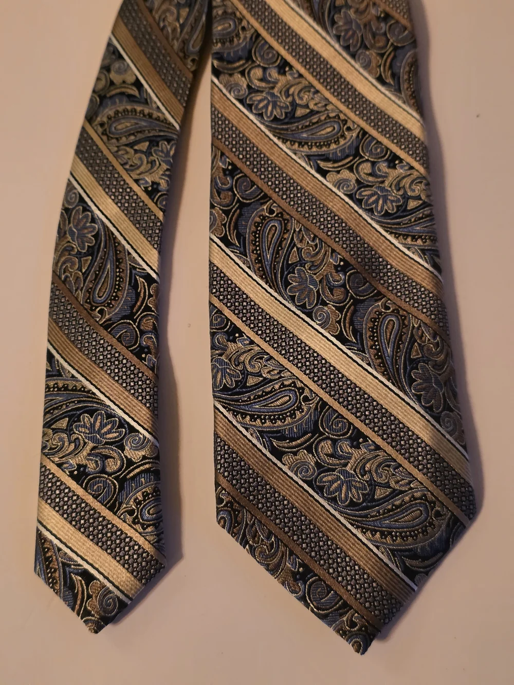 Classic Striped Paisley Men's Tie in Blue and Gold